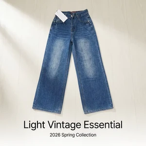 High-waisted Straight-leg Distressed Light Retro Casual Vintage Autumn Breathable Woven Denim Women's Jeans Basic