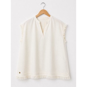 Buy Women White Sleeveless Fringe Hem Top Casual V Neck Loose Fit Summer Blouse for Daily Wear For Sale