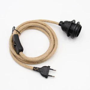 Vintage style twine wrap with European plug switch E27 Vintage bulb holder Power cord with metal cap