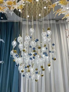 FireLux Custom Modern Chandeliers Clear Handmade Glass Balls Peach Globe Pendant Hanging Lamp for Staircase Hotel Home Light
