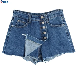 Women Hot Style Denim Short Women's Denim Fashionable Trendy Summer Denim Short Women Shorts Distressed Button Blue Jean Short