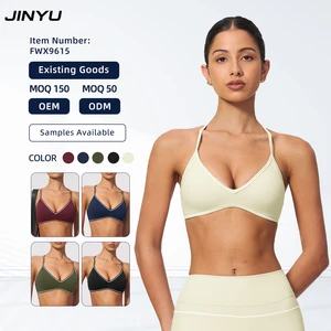Custom Women Toxin Free Fabric V Neck Halter Yoga Bra Stripe Free Soft Stretch Workout Athletic Sports Bra