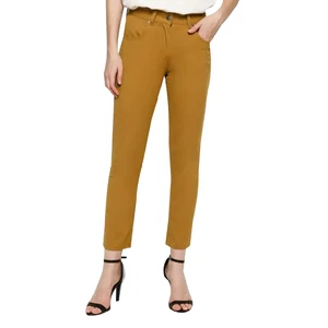 Women's Khaki Pants Woven Solid Full Length Straight Blended Cotton Formal Skinny Casual Office Wear Spring Mid Elastic Waist