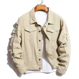 Ripped Distressed Solid Casual Slim Mens Denim Jacket Bomber Jacket Men High Quality Cowboy Men's Jean Jacket Spring Autumn