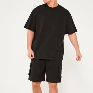 Hot Sale Custom Simple Casual Men's Oversized Short O-Neck Solid Color Tracksuits Wholesale Summer Comfort T-Shirt & Shorts Set
