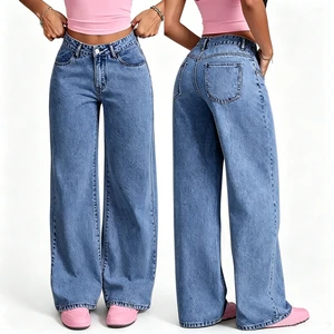 Factory Denim Jeans Women's Sweet Hot Style High Waist Large Size Straight Loose Casual Pants Wide Leg Long Jeans