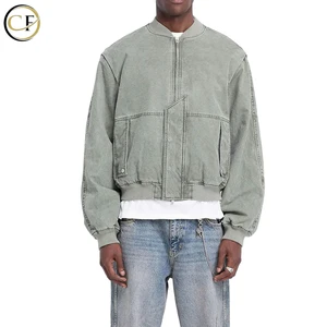 OEM Fashion Heavyweight Retro Cargo Jacket Custom Men's Acid Washed Trench Coat Denim Jacket Full Zipper