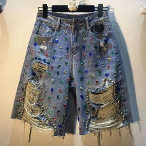 Wholesale 2025 Autumn New Fashion High Waisted Denim Slim Fit Versatile Tassel Women's Shorts