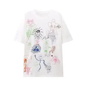 Women Printed Oversized T Shirts OEM Factory Premium Fabric Tee Lightweight Breathable Custom Branding Available for Retail Bulk