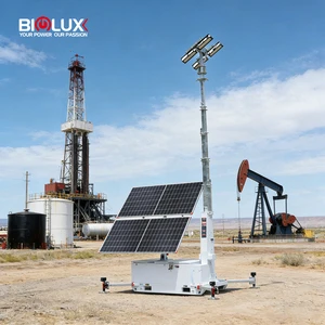 High Performance Mobile Solar Power Lighting Tower 9M Telescopic Mast Electric Lifting 4*100W LED Light IP65 Rated 2-Year