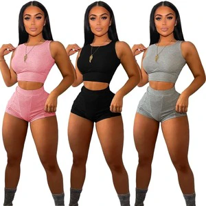Women's Summer Gym Workout Tank Top and 2 Pcs Skinny Sport Fitness Shorts Set Casual Plus Size Plus Size for Ladies