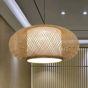 Handcrafted Bamboo Weaving Pendant Lamps Traditional Style Dimmable Induction Lamps Natural Color 5-Year Warranty High CRI 80