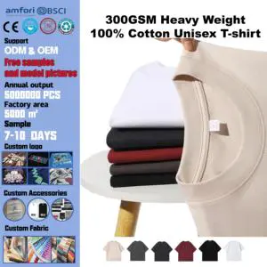 Hot Selling Men's 30s 2-ply 100% Cotton T-shirts 300 Grams Women's Heavy Weight O-neck Tees Custom Logo