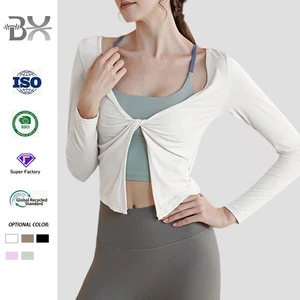 2026 New-Style Yoga Apparel Womens Shirts Tops Spandex/Polyester Solid Quick-Dry Long-Sleeve Elegant Fitness Running Pilates
