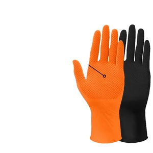 OEM Custom 8Mil Disposable Diamond Nitrile Safety Gloves Orange Black for Industrial Production, Automobile Repair, Food Handle