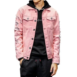 New Arrivals Stylish Casual Men's Denim Jackets Solid Dark Blue Distressed Long Sleeved Multi Pocket 100% Cotton Eco-Friendly
