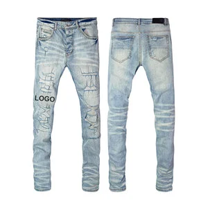 Wholesale Designer Denim Straight Leg Cargo Oem Premium Plus Size Slim Fit Pants Women's Men Ripped Jeans