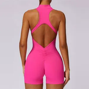 Hot Selling Women Custom Logo Backless Active Wear Ladies Gym Workout Sport Romper One Piece Bodycon Yoga Jumpsuit