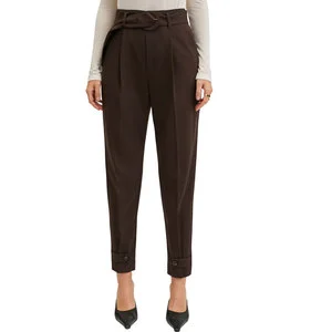 Women Solid Color Winter Trousers Mid Waist Full Length Regular Fit Casual Knitted Eco-Friendly Breathable Trousers