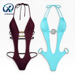Cutout One Piece Swimsuit Custom Metal Logo Swimwear Manufacturer OEM High Quality Monokini Women One Piece Swimsuit