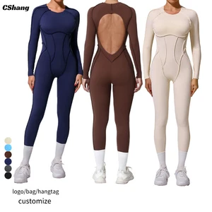 One Piece Workout Jumpsuit Long Sleeve Fitness Sports Overalls Custom Logo Athletic Romper Women Sports Gym Yoga Jumpsuits