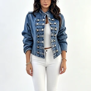 Jackets For Women Stand Collar Button Up Denim Undefined Minimalist Lightweight Fall Coat Jean Outerwear Wholesale Fast Delivery