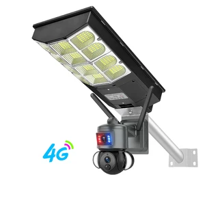 Solar Power Security Light with Dual-Lens 4G Camera Red-Blue Alarm Light Outdoor Wireless CCTV Street Lamp for Home &Road Safety