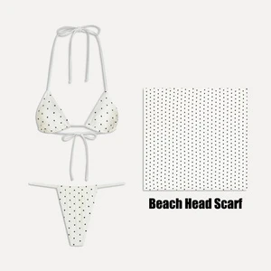 Swimwear Manufacturer Line Custom Polka Dot Pattern Strings Bikini Sets Swimsuit For Women Bathing Suit With Beach Head Scarf