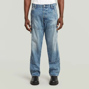 men's carpenter pockets loose fit tall denim jeans pants with button closure plus size man blue color jean