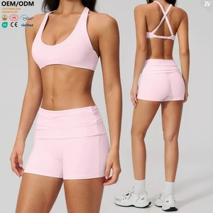 Custom Logo Fabric Supportive Padded Sports Bra for Women Stylish Crisscross V Neck Gym Workout Bra Push up Women Yoga Bra