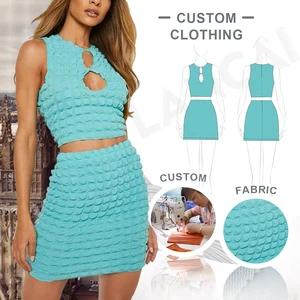 Lancai Custom Brand Women's Two Piece Suit Set with Embroidery and Button Eco-Friendly Plus Size Top and Skirt
