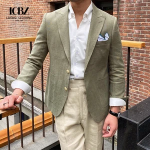 Summer Korean Version Commuting Casual Suit Fashion Trend Slim Men Linen Lapel Lapel Casual Suit
