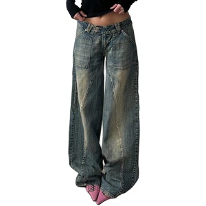 High Waist Wide Leg Jeans Women Tummy Control Quick Dry Retro Denim Pants Wholesale Custom Straight