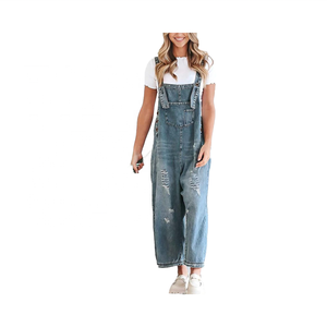Summer Vintage Casual Denim Jean Overalls Loose Fit Baggy Harem Romper Jumpsuit Hosen Adjustable Bib Latzhose Washed Waist
