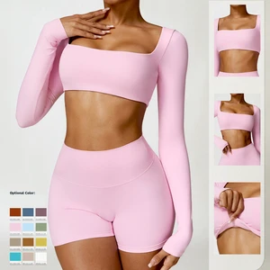 High-quality Yoga Wear Long-sleeved Quick-drying Tops for Gym Fitness Sportswear with Customizable Brand Logos