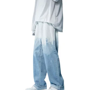 Streetwear Jeans Men's Straight Boys Loose Fit Baggy Wide Leg Eco-Friendly Custom Logo Stonewashed Oversized Winter Autumn Mid