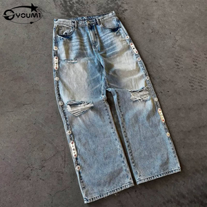Custom Designer SunFaded High Waist Straight Jeans Hip Hop Vintage Style Distressed Plus Size Fashionable High Waist Pants