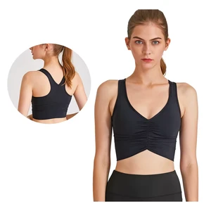 Hot Girls Cute Workout Activity Crop Top Longline Vest Women Padded Plus Szie 3XL Ruched Fitness Gym Camisole Yoga Sport Bra