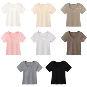 RUICHI Elastic Slim Basic Tee, 230GSM Cotton Blend U Neck Custom Print Casual Short Sleeve Top for Women