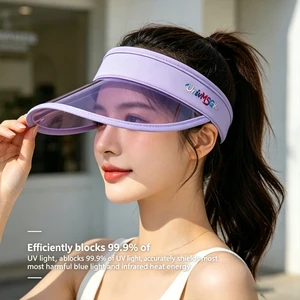 Purple Transparent Plastic Wide Brim Shell Cap Ponytail Summer Beach Outdoor Golf Unisex Sports Casual UV Protection Sun Shield