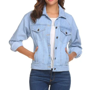 Classic Casual Women's Denim Coat with Stand Collar Fade Jeans Jacket for Autumn and Winter Seasons