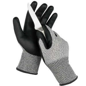 Anti-cut Gray HPPE Black Pu Nirtile Latex Coated Level 5 Knife Resistant Cut Resistant Safety Working Gloves