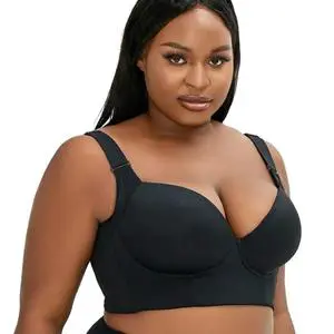 Plus Size Adjustable Breathable Push up Underwire Hides Back Fat Sports Bra Deep Cup Coverage for Big Women