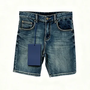Wholesale Custom Men's Vintage Denim Shorts Breathable 3D Embroidery Five Pockets Straight Casual Summer Cotton Mid Waist Light