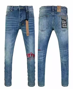 Ksubing Men's Slim Fit Denim Jeans Mid Straight Streetwear Pants Moustache Effect Distressed Hip Hop Winter