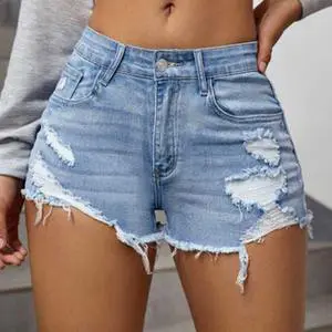 Wholesale Price Women High Quality Ripped Denim Short Cotton Jeans 100% Vintage Wash Distressed Denim Women Shorts Jean Pant