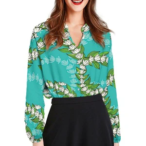 Factory Direct Low Price Supply Print Demand Plus Size Women's Casual Nine Quarter Sleeve Shirt Maile Pikake Print Maker Custom
