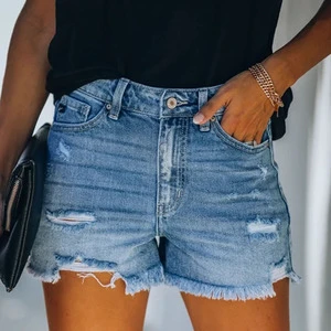 Women's Summer Shorts Washed Cotton Temperament Casual Ordinary Light-colored Straight-leg Pants Mid-waist Denim Jeans