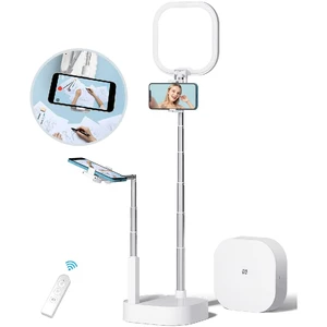 TikTok Dual Phone Holder Selfie Fill Light Foldable Ring Light 360-Degree Rotating Makeup Video Live Streaming Stand