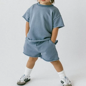 Custom Logo Casual Loose Tshirt And Shorts Summer Suit Children's Short Sets 2 Piece Kids Girls Boys Clothing Sets Gots For Usa